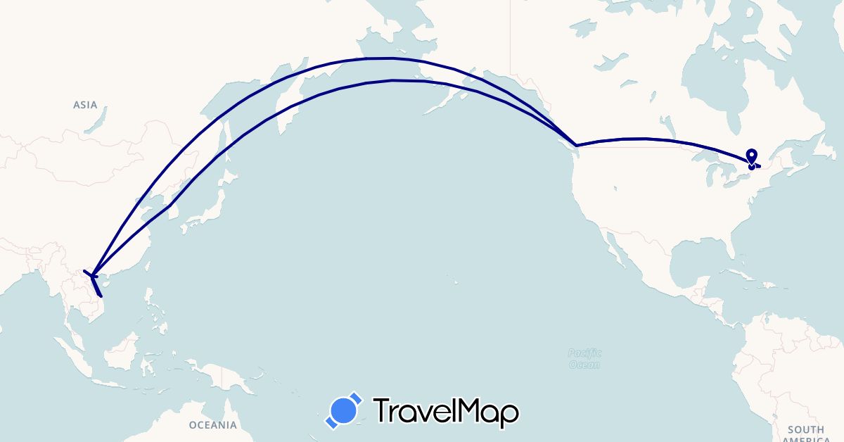 TravelMap itinerary: driving in Canada, South Korea, Vietnam (Asia, North America)
